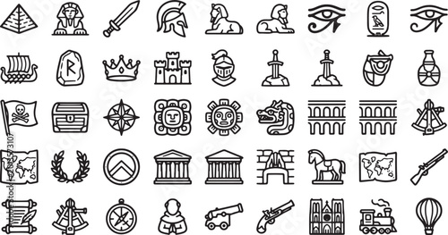 Tableau sur toile Ancient History and Civilization Icon Set Featuring Egyptian, Greek, Roman, Viki