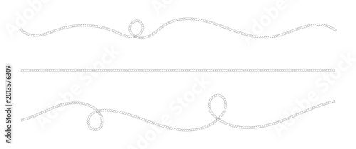 Wavy rope curve set. Repeating hemp cord stripes collection. Vector design element of rope brush. Vector illustration 10 Eps.