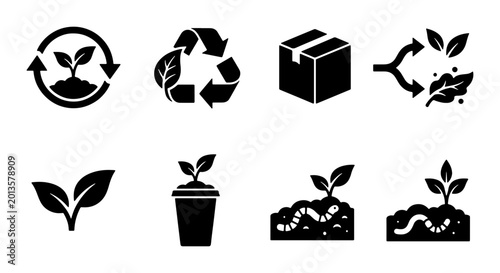 Tableau sur toile Eco-Friendly Icons: Recycling, Growth, Sustainability, and Organic Elements, Vec