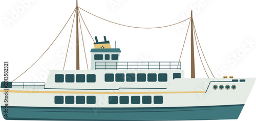 Tableau sur toile Passenger ferry ship vector illustration, marine transportation vessel isolated