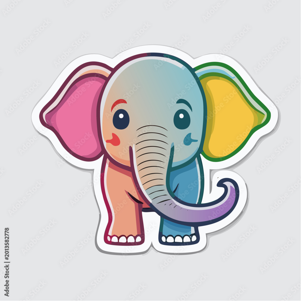 Obraz premium Cute Cartoon Elephant Sticker with Rainbow Colors