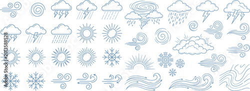 Foto Dynamic collection of hand-sketched weather icons, visually representing a wide