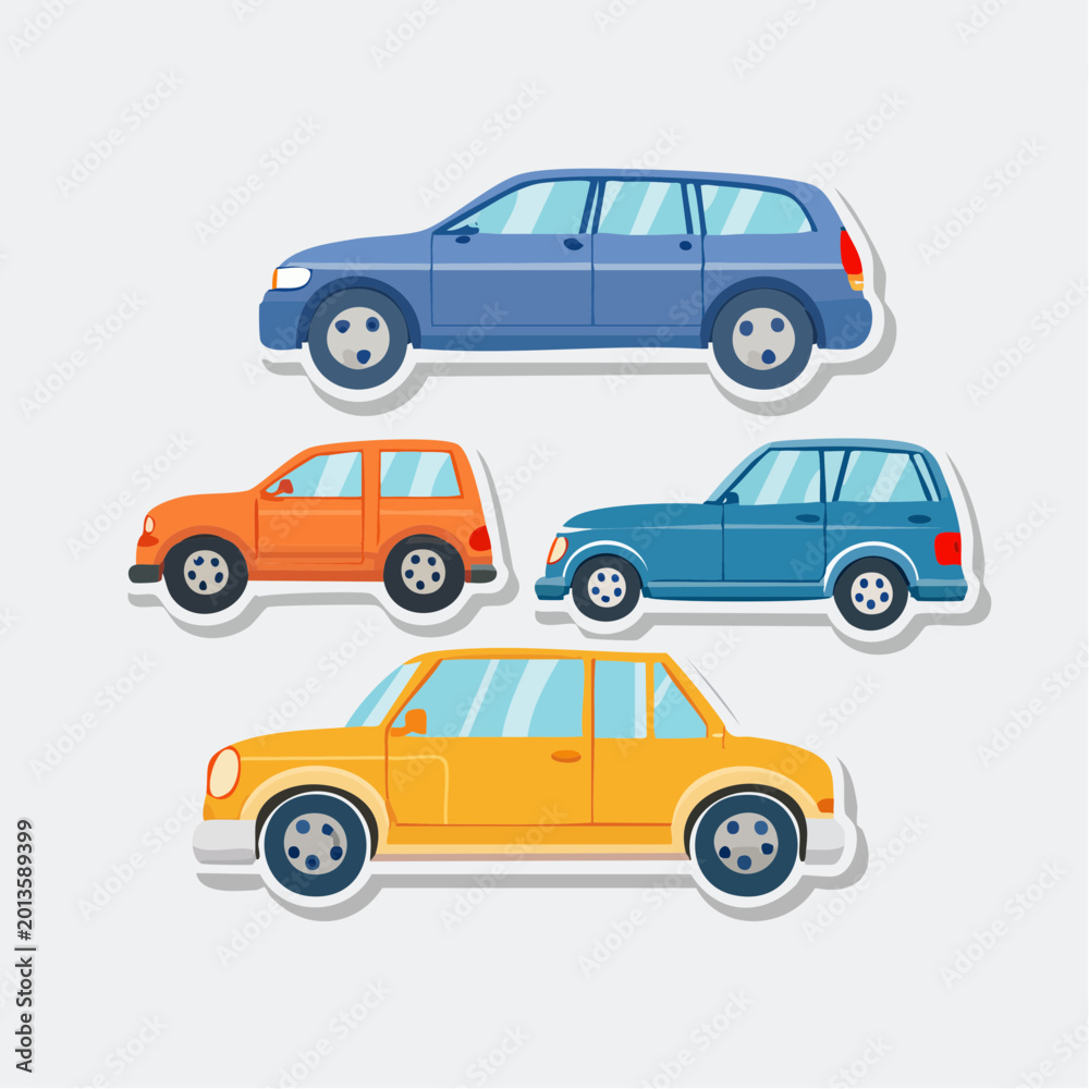 Fototapeta premium Collection of colorful cartoon cars
