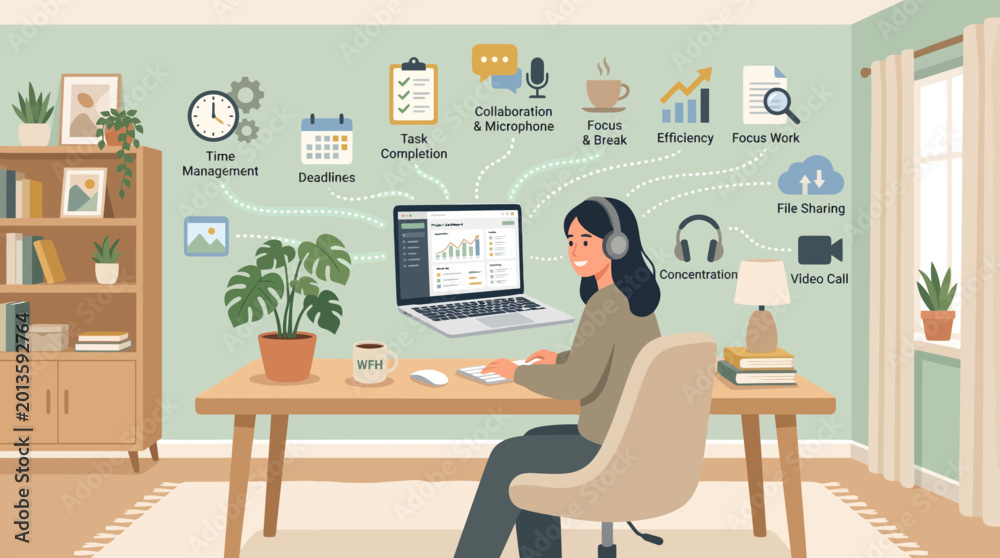 Fototapeta premium Woman sitting at desk with computer.
