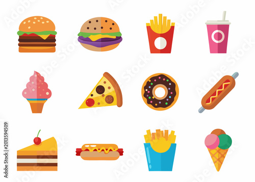 flat design food icons set on white background