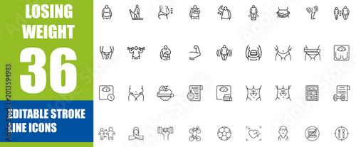 Losing Weight icon set. Editable line icons. Vector illustration.
