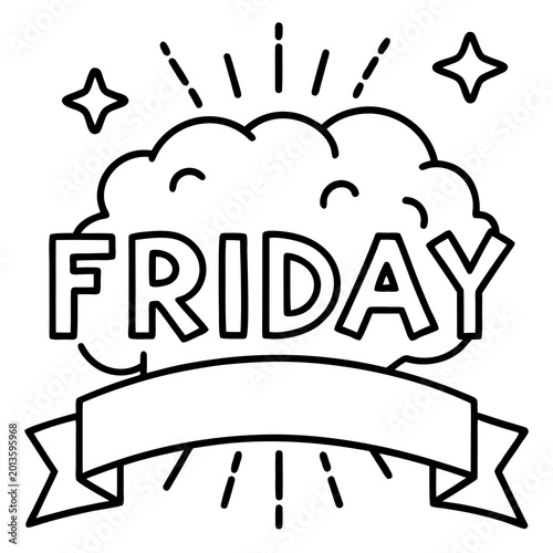Friday text illustration in playful black and white style