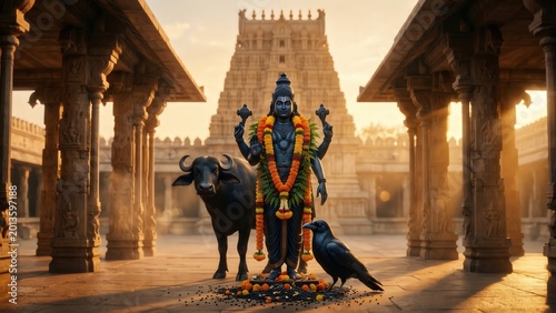 Shani Dev Temple Blessing – Sacred Divine Courtyard Scene