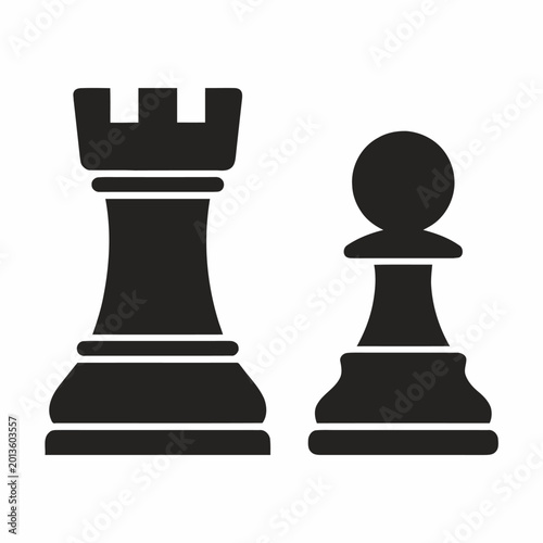 Chess rook and pawn silhouettes stand side by side as symbols of strategic planning and competitive hierarchy in business development.