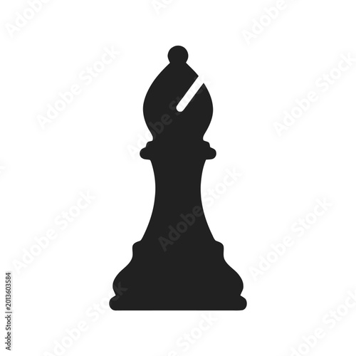 Bishop chess piece stands as a tall black silhouette representing a strategic unit in a classic board game setting.