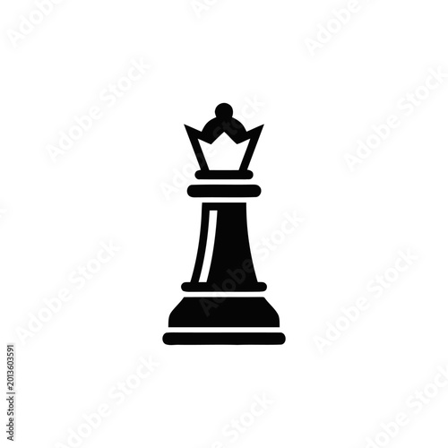 Queen chess piece stands vertically as a stark black icon representing the ultimate power and tactical importance within a game of strategy.