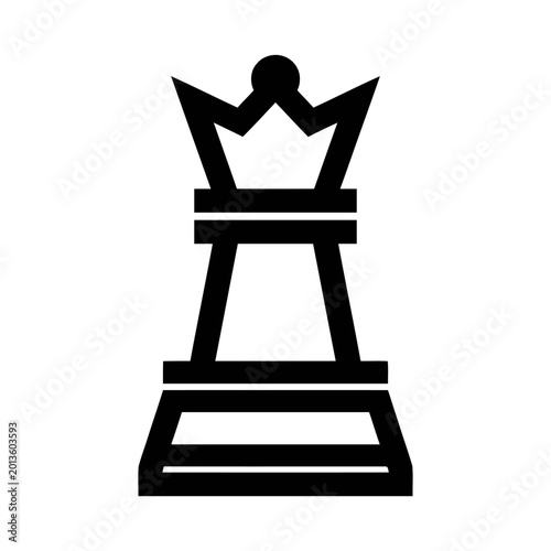 Queen chess piece displays a bold black silhouette designed for clear visualization of the most powerful unit on the board in a strategic competitive environment.