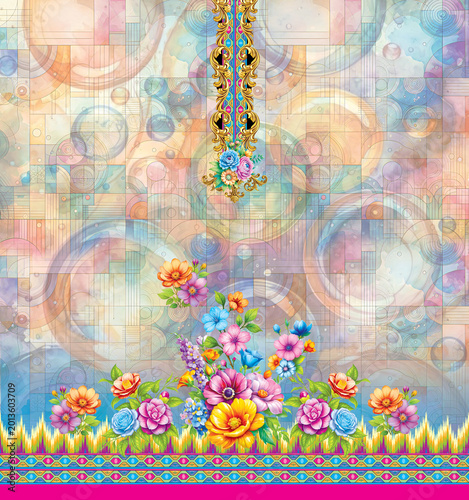 Canvas Print abstract background with flowers and 3D digital print traditional kurti design