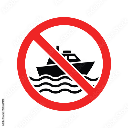 No boat allowed traffic sign icon with a red circle and a black ship symbol on the water Vector