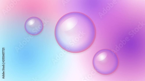 Abstract Pastel Gradient Background with Floating Glossy Animated Bubbles in 4K, Soft Pink and Blue Spheres for Cosmetic Branding and Web Design
