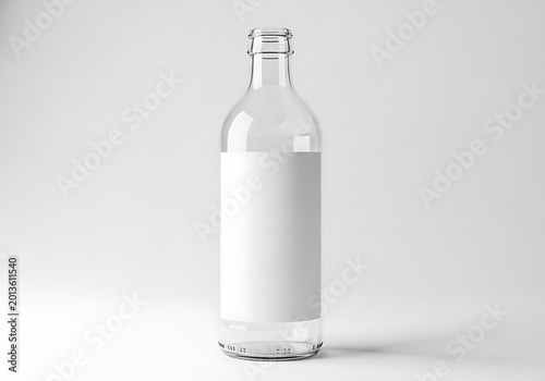 Isolated empty clear glass bottle with blank label for branding, product packaging design, mock up element, commercial layout