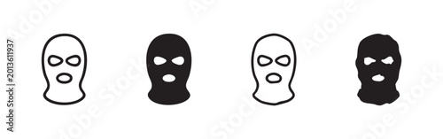 Foto Balaclava mask icon set, ski mask or thief disguise illustration