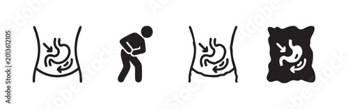 Φωτογραφία Stomach Pain Indigestion Icon Set, Digestive System Disorder Vector, Abdominal D