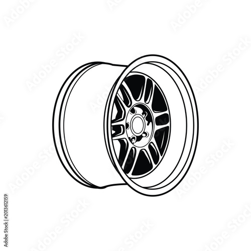 Black and white car rim line art vector illustration