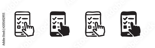 Billede på lærred Finger selecting item on smartphone checklist variations, minimalist icon style