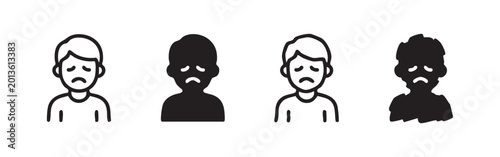 Foto Sad Cat Icons: Outline, Solid, Textured, and Jagged Variations
