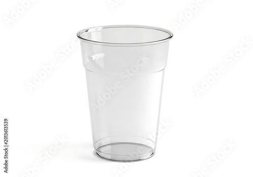 Isolated empty clear plastic cup, transparent disposable container for beverages, milkshake, smoothie, or iced coffee service