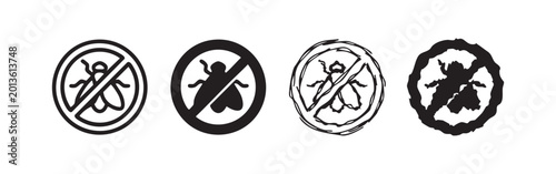 Fotografie No Flies Icon Set: Insect Repellent Symbol in Outline and Silhouette