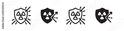 Schilderij op canvas Safety Shield with Nuclear Radiation Protection Icon Set