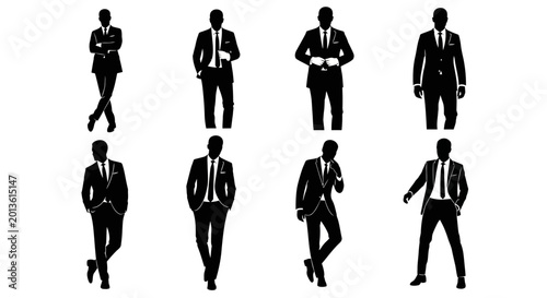 Set of Businessman Silhouettes in Formal Suits Posing