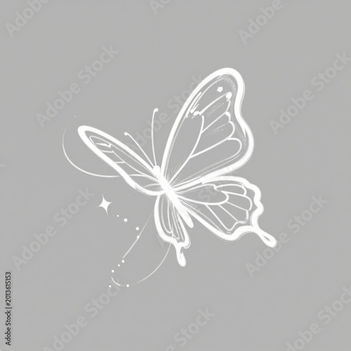 Delicate Outline Drawing of Butterfly on Plain Background