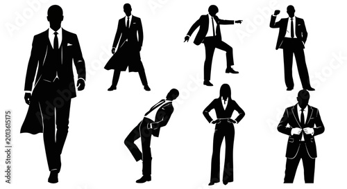 Business people silhouettes standing and posing in formal suits