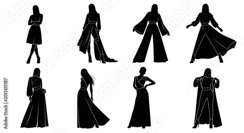 Fashion model silhouettes in varied stylish poses