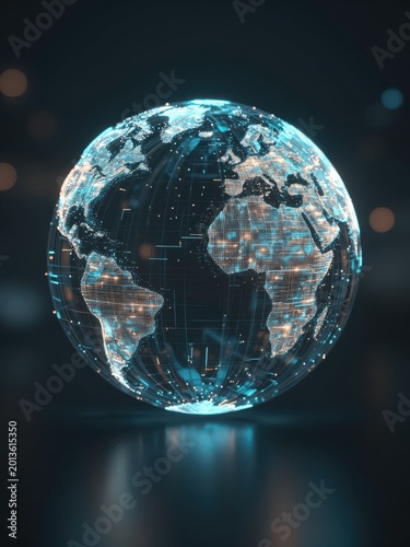 Global Digital Network Sphere Floating in Dark Space