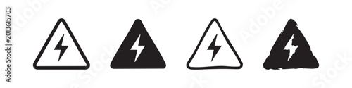 Free Download Set of four triangular warning signs with lightning bolt symbols, including rough and clean styles. - GFXLoad