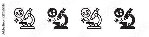 Photos Icons of a microscope and microorganisms
