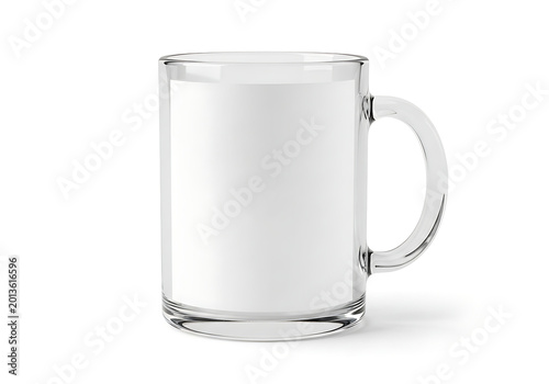 Isolated empty glass mug with transparent walls and handle for coffee or tea, blank template for branding, merchandise design