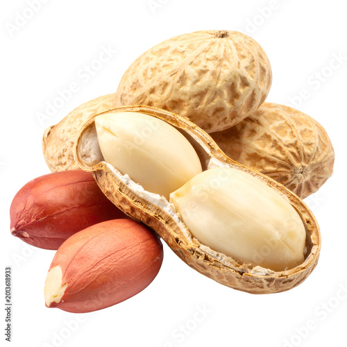 Close-up of fresh peanuts with one open, revealing the delicious kernels inside. The image showcases the texture and color of the snack