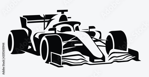 Formula one race car black and white silhouette