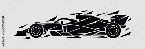 Formula one racing car silhouette black and white
