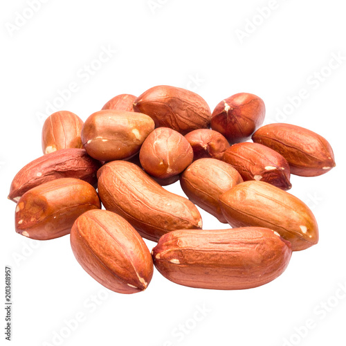 Close-up shot of several raw peanuts without shell