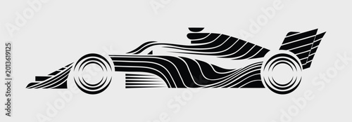 Formula one race car silhouette black and white