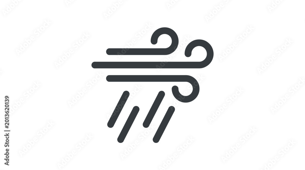 Fototapeta premium Wind and rain weather icon stormy climate forecast symbol with forecast meteorology environment downpour minimalist