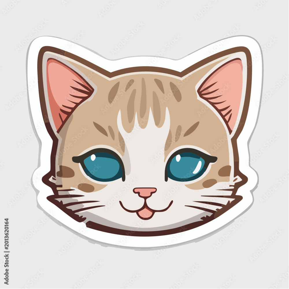 Obraz premium Cute Cartoon Cat Face Sticker