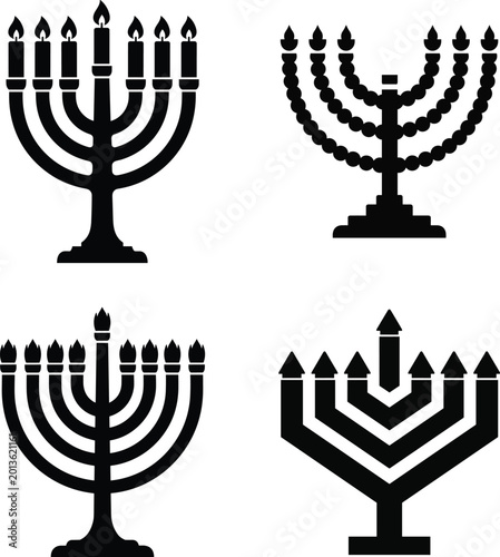 Obraz na plátně Collection of four hanukkah menorah silhouette icons in different designs