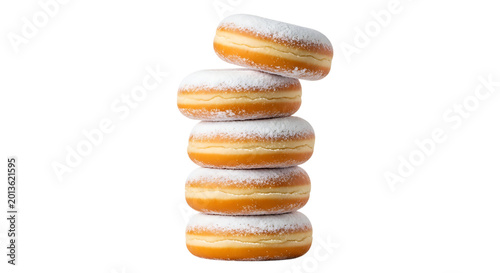 Stack of powdered donuts isolated on transparent background