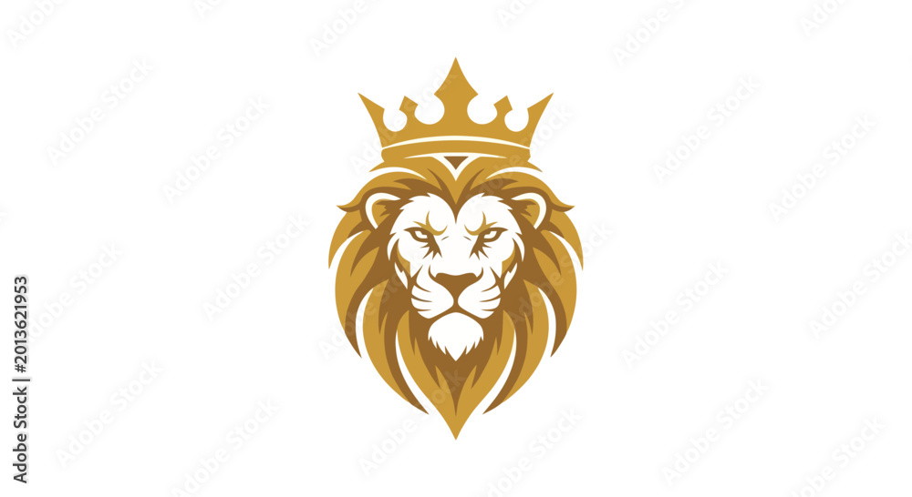 Fototapeta premium Golden lion head logo with crown.