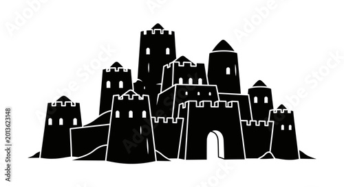 Canvas-taulu Medieval Castle Silhouette - Fantasy Fortress and Kingdom Architecture