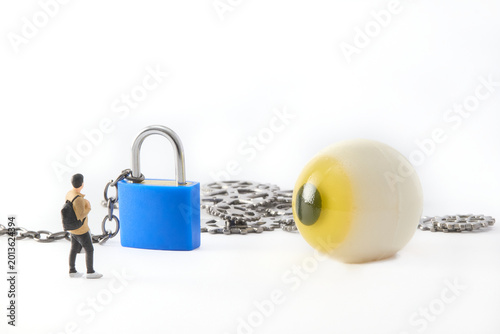 Quadro em tela Cybersecurity surveillance concept with padlock, eyeball and metal gears Miniatu