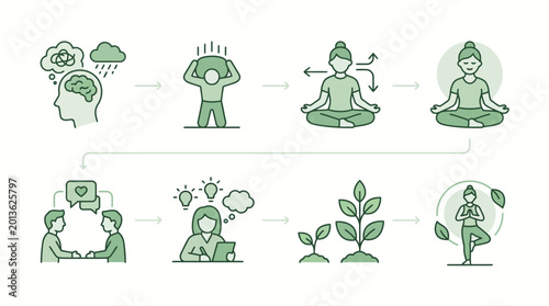 Fotografie Illustration of Mental Health Improvement Journey, From Stress to Serenity Throu