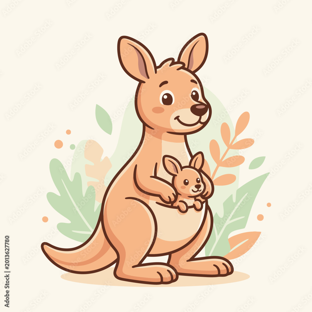 Fototapeta premium Cute kangaroo with joey in pouch.